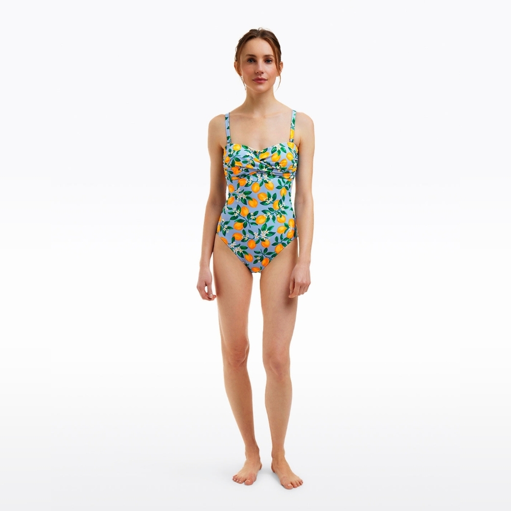 Draper James Lemon Blossom Bandeau One Piece Swimsuit Sz XL - Picture 2 of 7